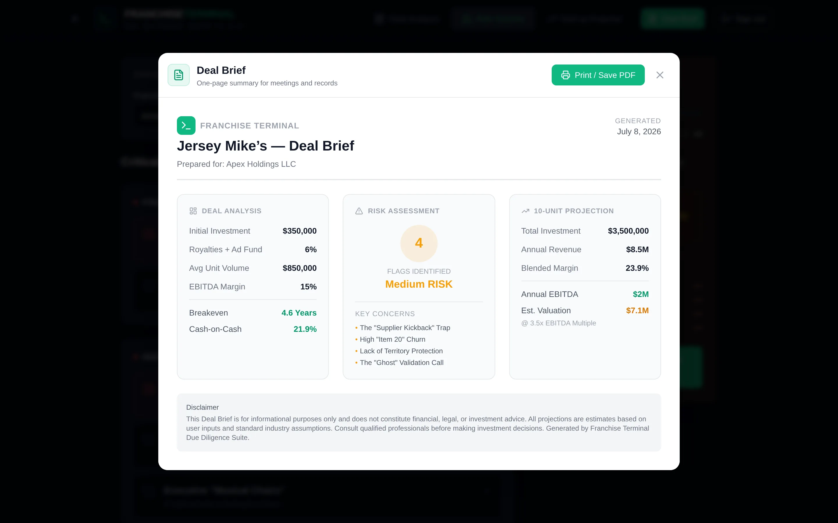 Deal Brief Export — the real Franchise Terminal tool